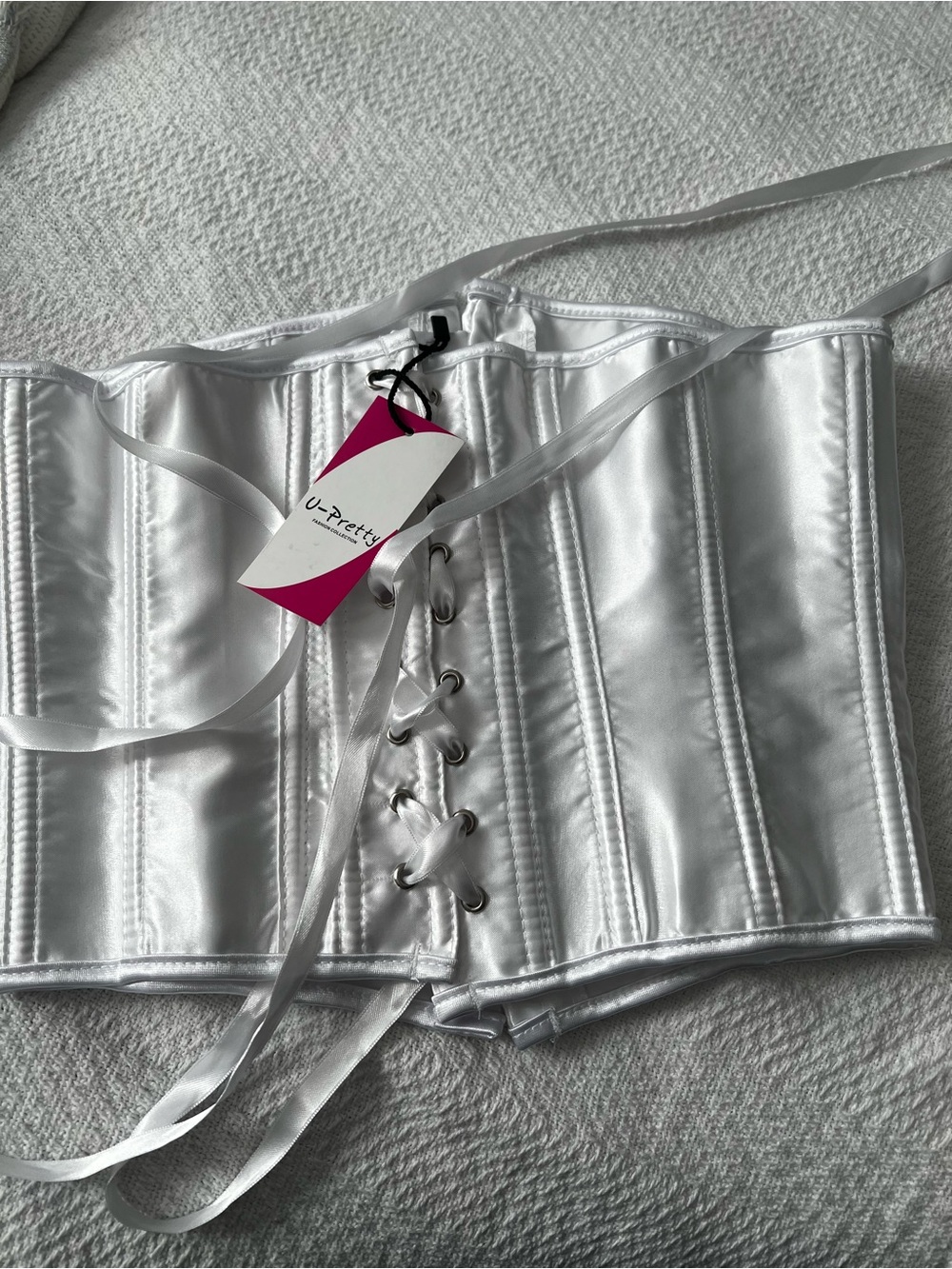U-Pretty White Satin Lace-Up Corset Top